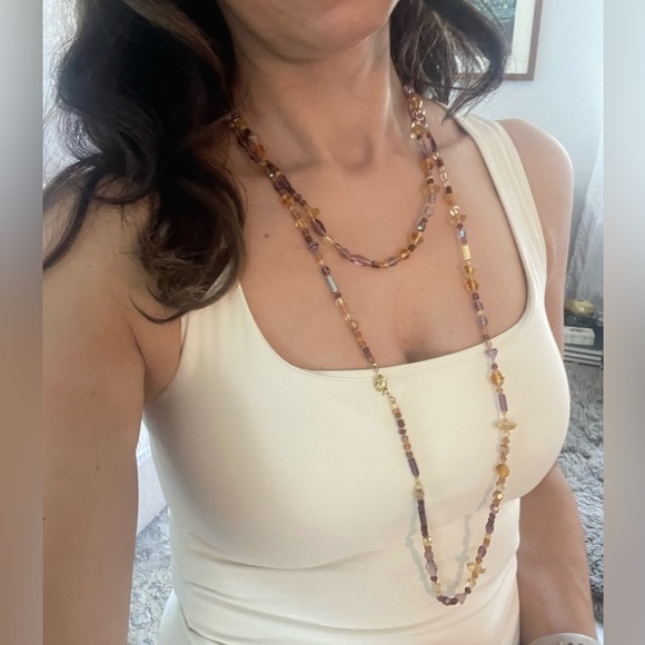 Amber and Amethyst Color Glass bead necklace - Picture 5 of 8